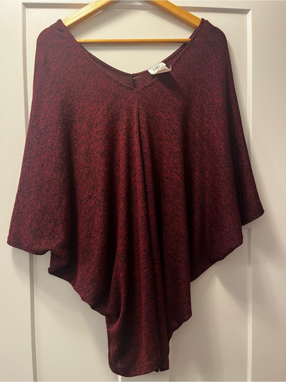 V-Neck Burgundy Poncho Sweater - Ladies